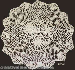 22 Round Beige Cotton Crochet Lace Doily Tablecloth 1P  
