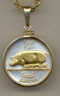 Gold & Silver Coin Irish Pig & Piglets Pendant in Bezel  