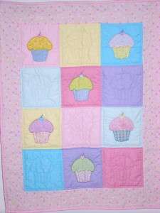 HAND~QUILTED CUPCAKE BABY TODDLER QUILT/WALL HANGING  