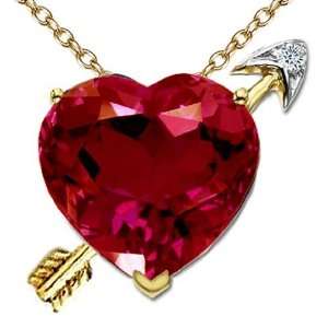  14k Yellow Gold Lab Created Heart Shape Ruby and Genuine Diamond 