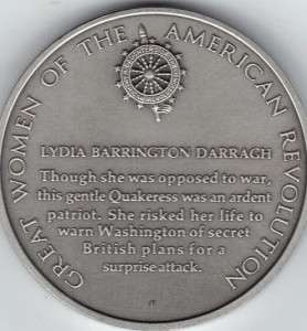 Women American Revolution Franklin Mint Pewter Medal Lydia Barrington 