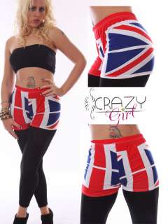 Womens Girls Great Britain & United States Flag Print Hotpants 