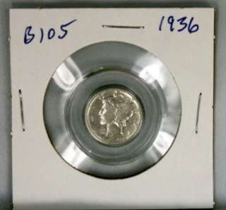 1936 SILVER MERCURY WINGED LIBERTY DIME US COIN 10 CENT AIR TITE 