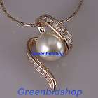 18K Rose Gold Plated Swarovski Crystal Pearl Pendant Necklace IN013B
