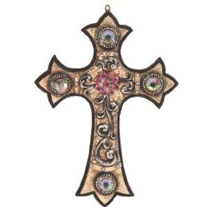  6.75 Inch Tan Jeweled Cross Religious Hanging Ornament 