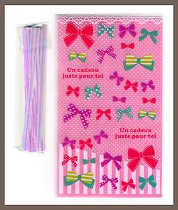  pink polka dot ribbon bow frost plastic gift bag with iron tie 28 pcs