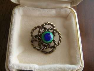 Rare Peacock Eye Pin ~ Bohemian Art Nouveau Deco Czech Foiled Glass 