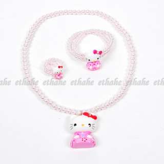 Hello Kitty Faux Pearl Necklace Bracelet Pink AK0P  