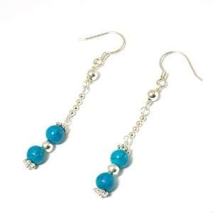  925 Silver Turquoise Long Drop Bead Earrings Jewelry