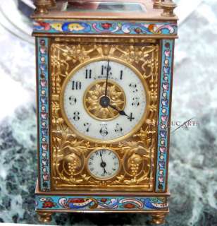 Antique French Carriage Clock Mantel Shelf Bronze Enamel rare 