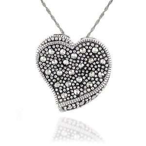  Sterling Silver Marcasite Heart Pendant, 18 Jewelry
