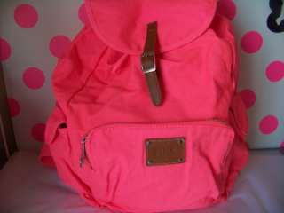 NWT VICTORIAS SECRET *PINK* NEON CORAL CANVAS *BACKPACK* TOTE SCHOOL 