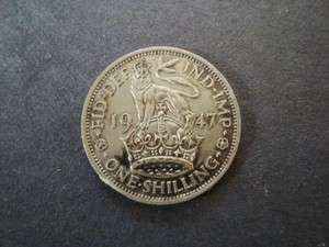 1947 UK GREAT BRITAIN ONE SHILLING SILVER COIN GEORGIVS  