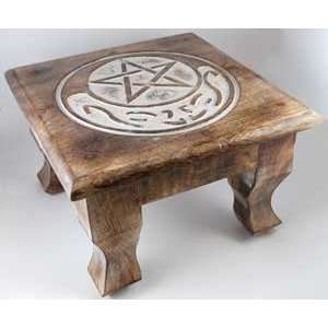   Carved Wooden Cresent Moon Pentagram Altar Table 12 
