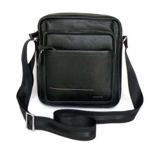 Mens Briefcase Messenger Cross Body Bag Black Classic Real Leather 