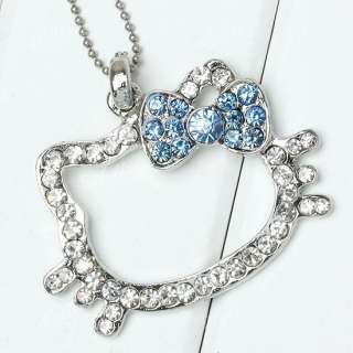   Crystal Bowknot HelloKitty Cat Face Bead Pendant Fit Necklace  