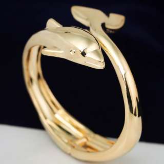 Gold Plated Spring Shaft Ringent Fish Bangle Bracelet  