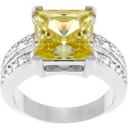 Silvertone Princess cut Yellow CZ Ring  