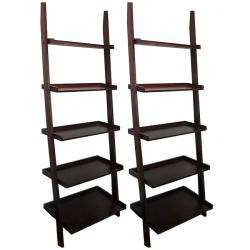Cappuccino Five tier 2 piece Leaning Ladder Shelf Set  