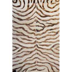   Animal Pattern Brown Zebra Wool/ Viscose Rug (4 x 6)  Overstock