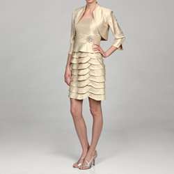 Jessica Howard Womens Champagne Bolero Jacket 2 piece Dress 