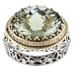   Gold/ Silver Green Amethyst and 1/6ct TDW Diamond Ring  
