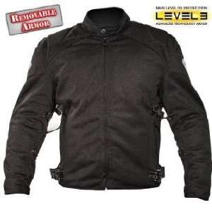   Black Mesh Padded with Level 3 Advanced Armored Motorcycle Jacket SZ L