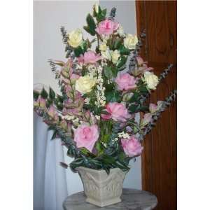  Light Pink & Lemon Colored Silk Rose Floral Arrangement 