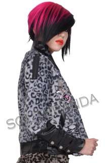 SC181 Black Punk Rock Leopard Skull Zip Jacket Coat Top  