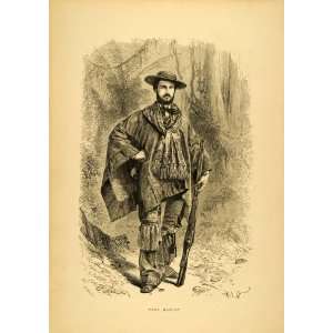 1875 Wood Engraving Paul Marcoy Journey South America Writer Costume 