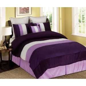   Size Cream, Lilac & Purple Tones 7 Piece Comforter Set Micro Faux Silk