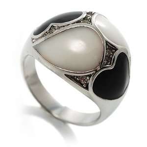  Dome Shaped Enamel Ring (Black & White)   size 7 Jewelry