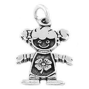    Sterling Silver One Sided Girl with Lucky Clover Charm Jewelry