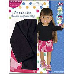 Springfield Collection 18 inch Doll Black Shirt and Pink Camo Skirt 
