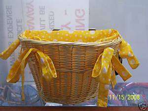 BICYCLE BASKET WICKER WITH LINER YELLOW POLKA DOTS NEW!  
