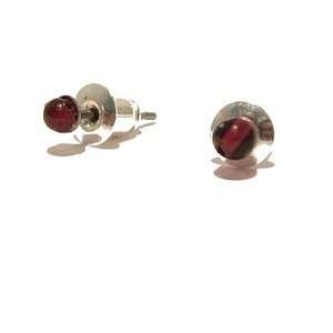 Garnet Earrings 20 Stud Red Round Orb Gemstone Silver Post Crystal 3mm 
