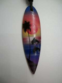 Hand Painted Adjustable Surf Board Necklace Real Wood  