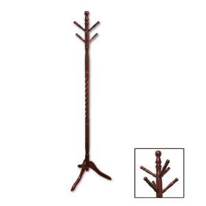  Wood Coat Rack with Twist Design in Cherry Finish: Home 