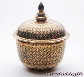 Thai Benjarong Porcelain Pottery Bowl Crockery Jar Art  