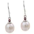 14k White Gold Freshwater Pearl and Tourmaline Earrings (8 8.5 mm)