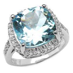 Sterling Silver Cushion cut Blue and White Topaz Ring  Overstock