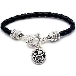 Ornate Black Braided Toggle Pet Collar Necklace with Charm:  
