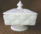   Glass Milk Glass Low Pedastal Candy Dish w/Cover SWEET