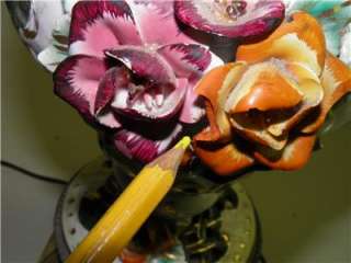 Antique Capodimonte Painted Floral Roses Pierced Lamps  