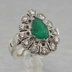   14k White Gold Green Emerald Diamond Vintage Earrings Ring Set  