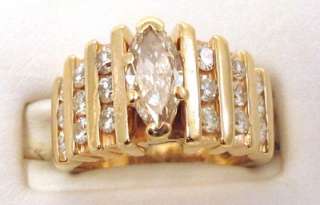 Diamonds 0.50ct Center 0.75ct Sides 14K Yellow Gold Ring  
