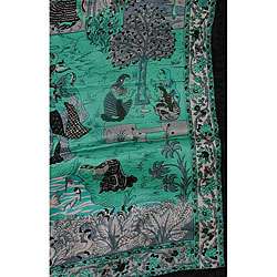 Indian Scenic Silk Print Oblong Scarf (India)  