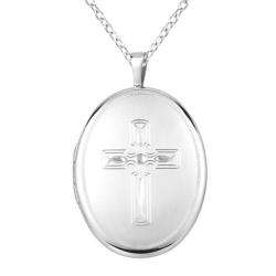 Sterling Silver Cross Oval shaped Locket Necklace  Overstock