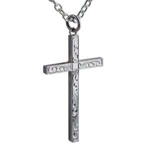   hand engraved block Cross with Cable link chain 20 inches: Jewelry
