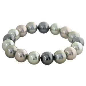 12 12.5mm Shades of Green Shell Pearl Stretch Bracelet, 8 